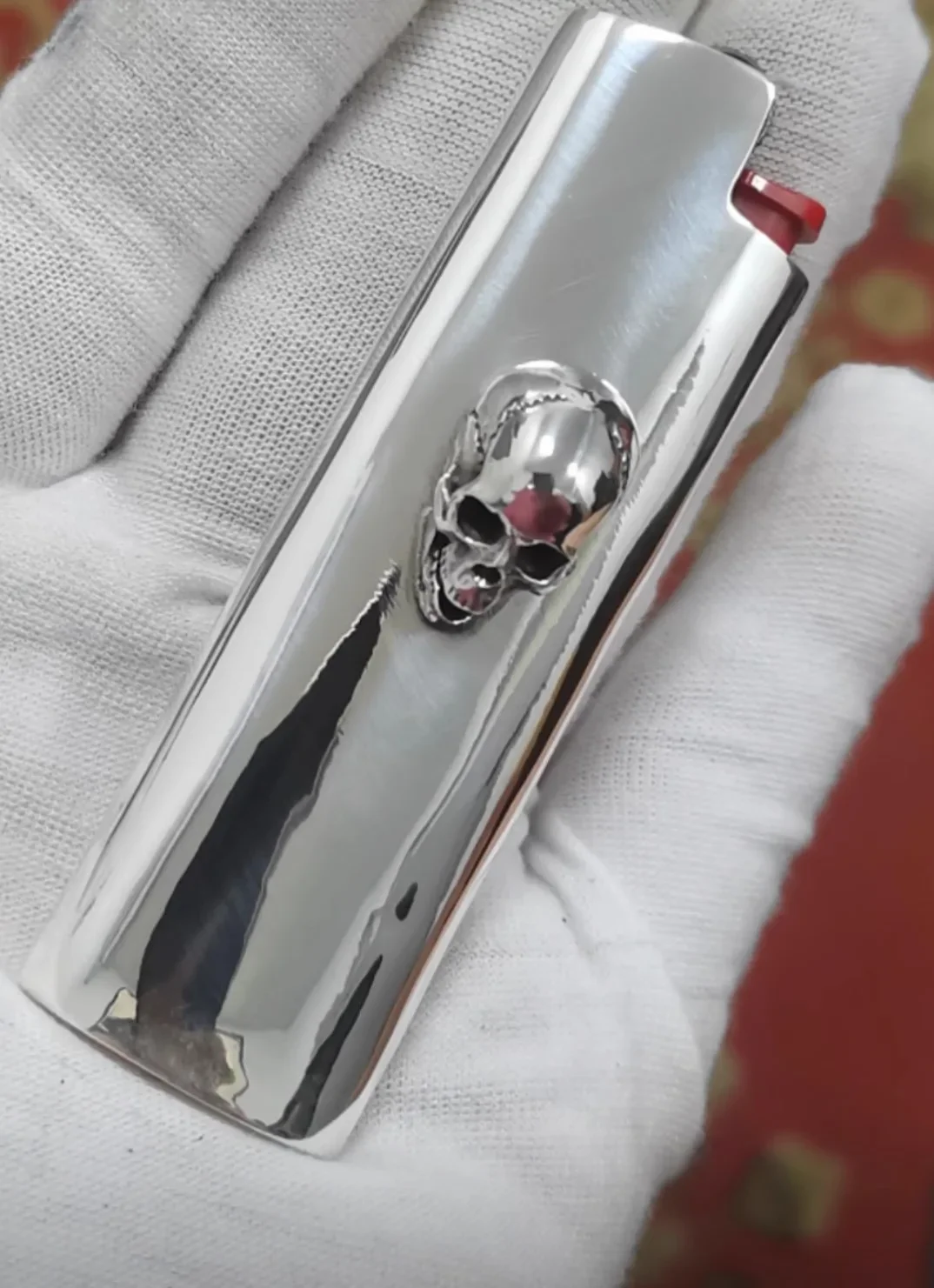 New Sterling Silver Skull Lighter Case Cover Fits Bic J3/ J5 Lighter Skull Lighter Case Cover Shell