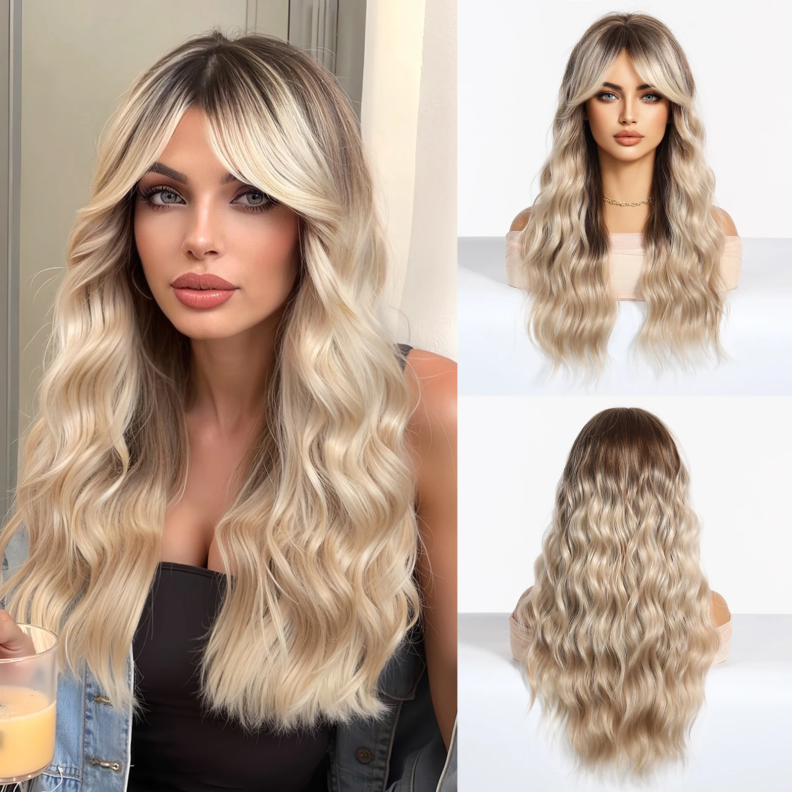 Element Synthetic Wig Long Wave Black Brown Ombre Blonde Wigs For Women Top Quality Synthetic Fiber Natural Hair For Sale