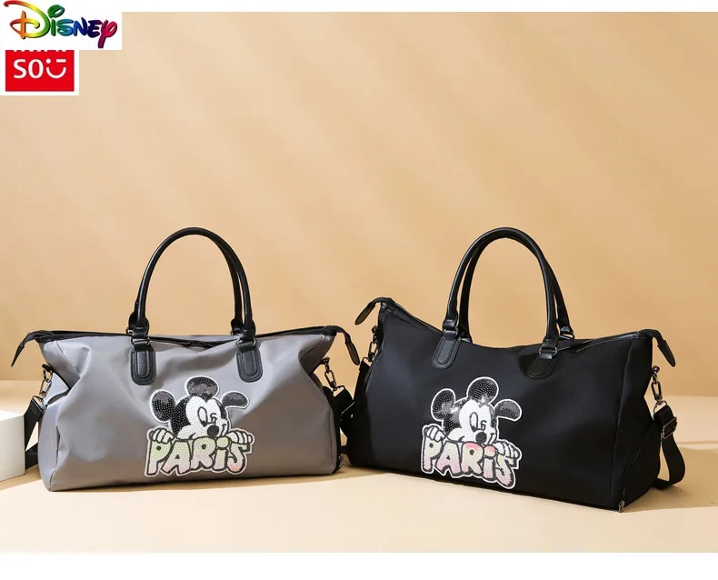 Disney Fashion Diamond Set Mickey Travel Handbag for Women, Large Capacity Outdoor Multi functional Storage Luggage Bag