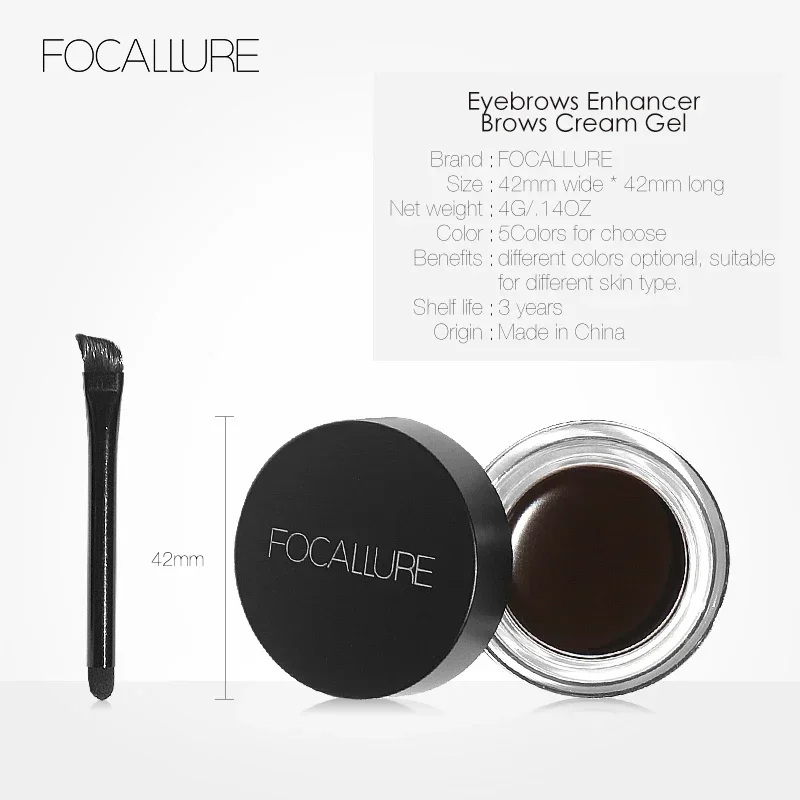 Focallure 眉毛ジェル防水液体眉毛クリームアイ化粧品長期的な眉メイクアップセットプラスブラシ