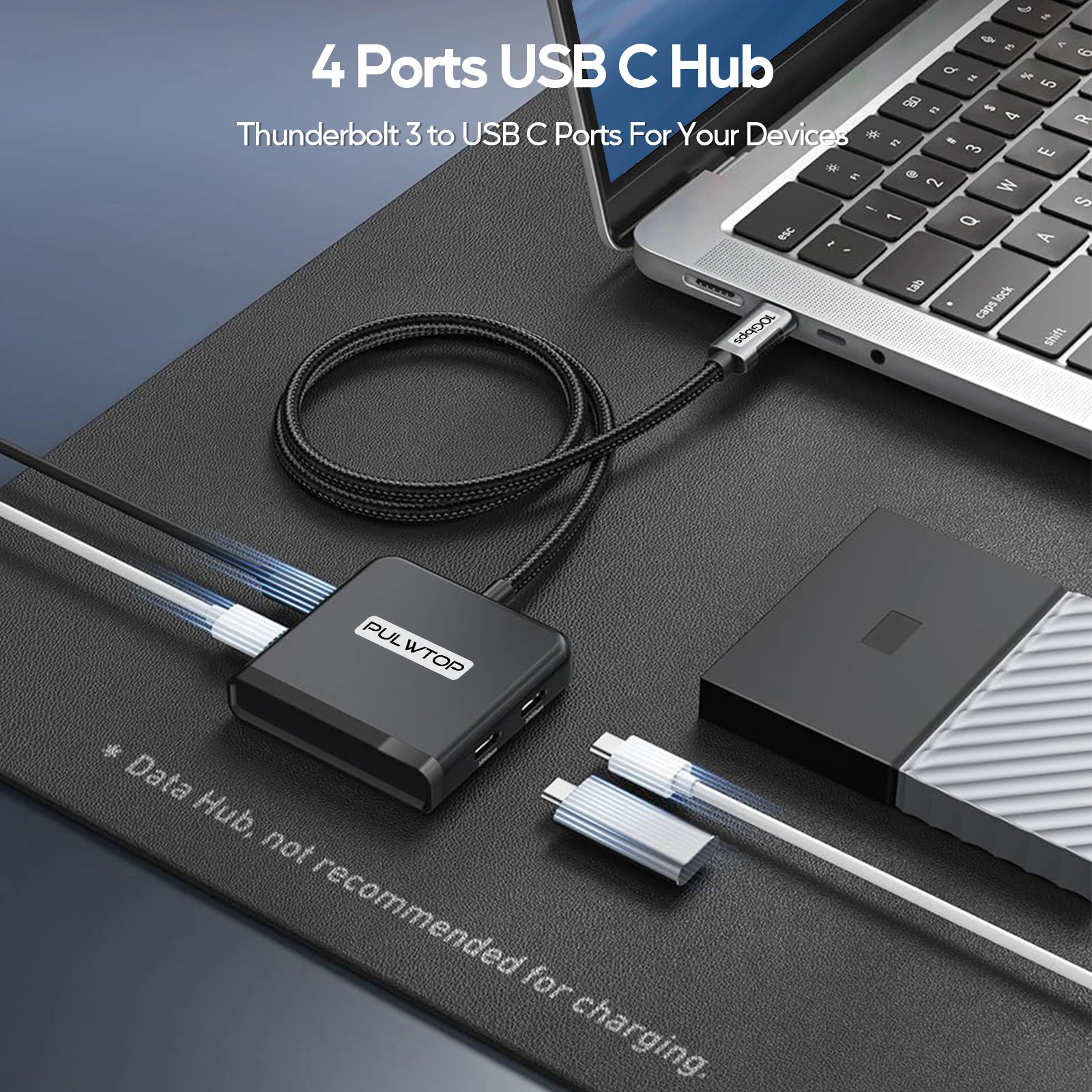 PULWTOP 4-Port USB C Hub, 10 Gbit/s Datenübertragung, Multiport-Adapter für MacBook Pro, Chromebook, iMac, XPS, Typ-C-Laptops.