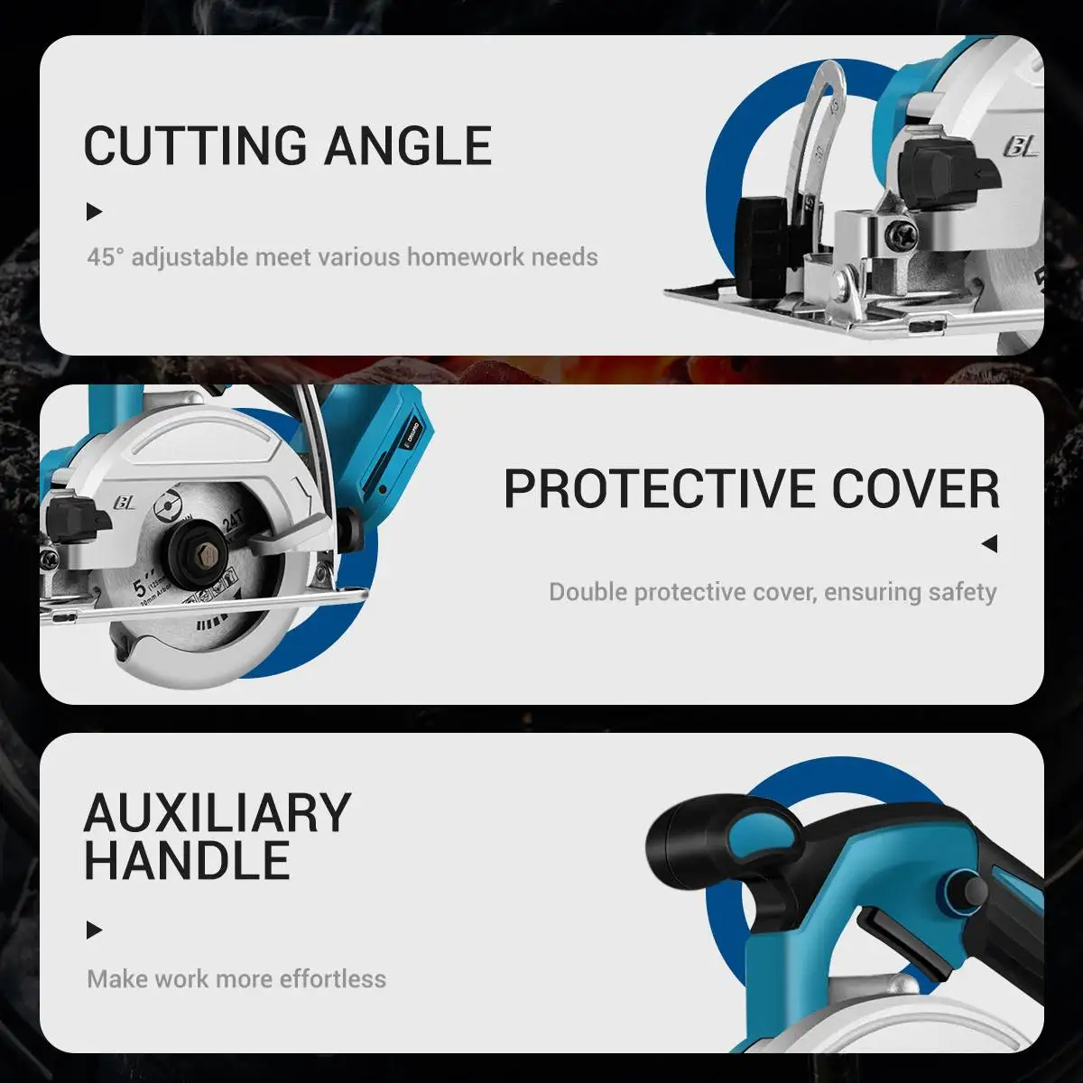 Drillpro 5Inch 125mm Brushless Mini Electric Circular Saw Cordless 0-45° Adjustbale Woodworking Power Tool For 18V Battery