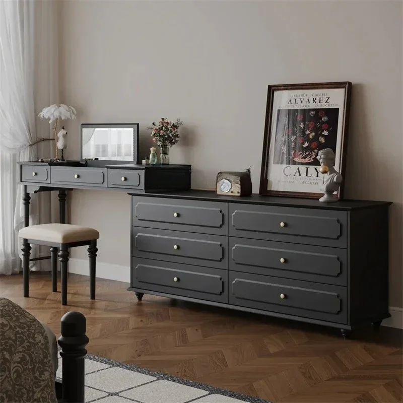 

American Master Bedroom Tailstock Chest of Drawers Dresser Integrated Mid-Ancient Style Bedroom Black Flip Dressing Table Mirror