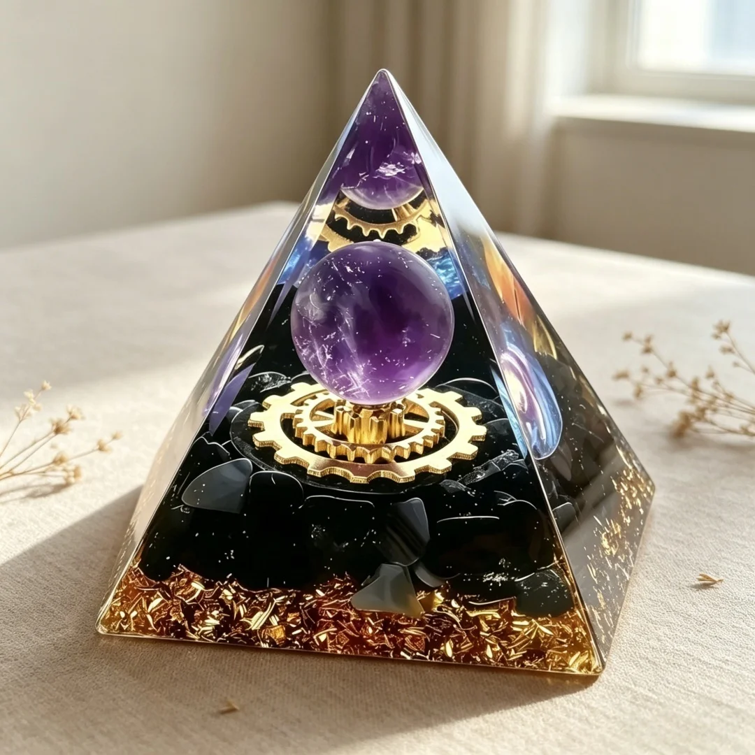 Pyramide d'orgone en obsidienne, générateur d'énergie, outil de guérison Reiki, outil de méditation des chakras, pyramide en cristal de résine, décoration pour la maison, 1 pièce