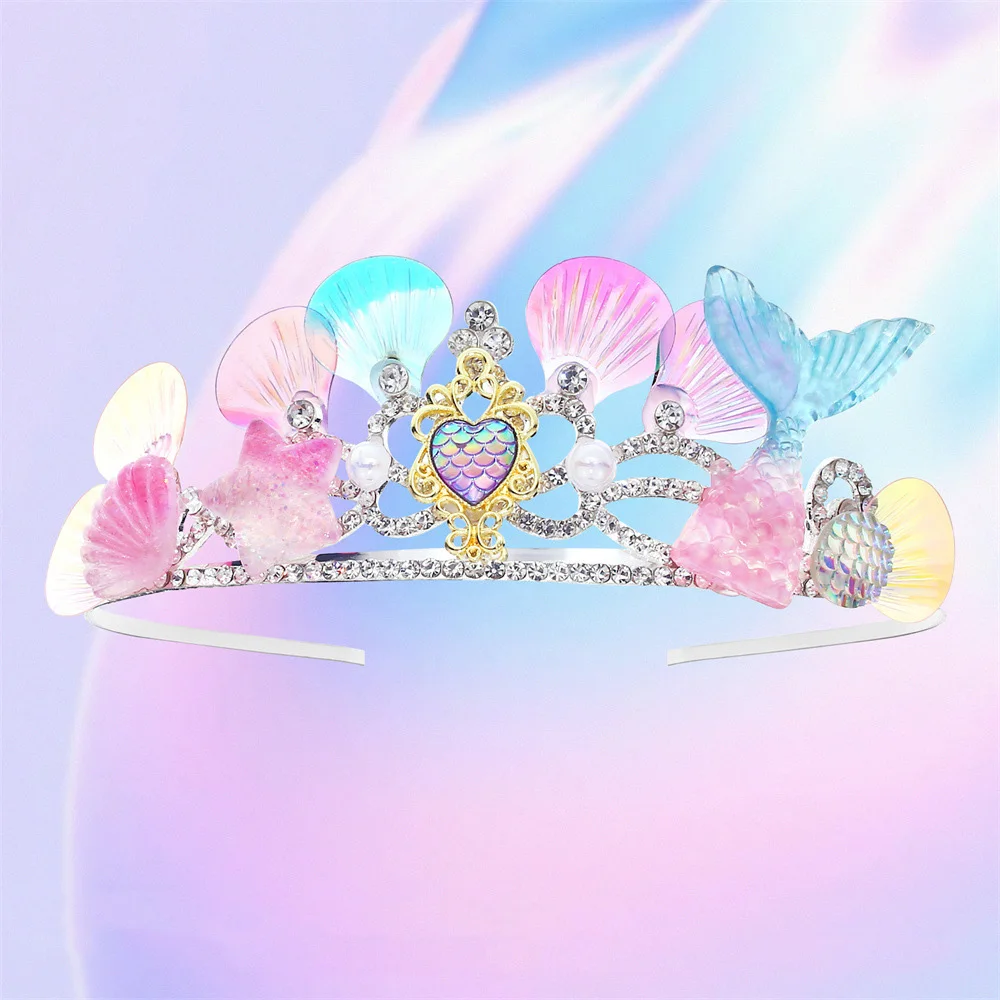 

Novelty Girls Mermaid Crown Hair Accessories Children's Ocean Style Mermaid Crown Hair Headdress Birthday Party Tiaras Hairband