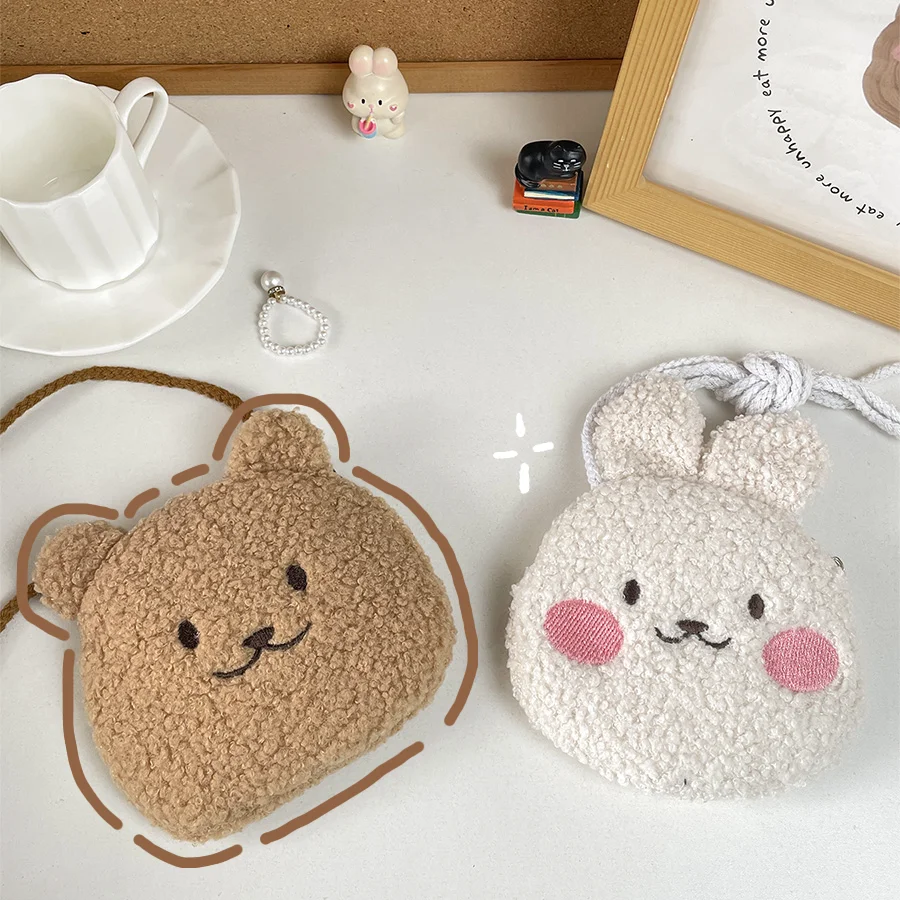 Cute Japanese and Korean style kawaii bag bear kids cartoon plush bag bag bunny crossbody bag mobile phone wallet storage bag