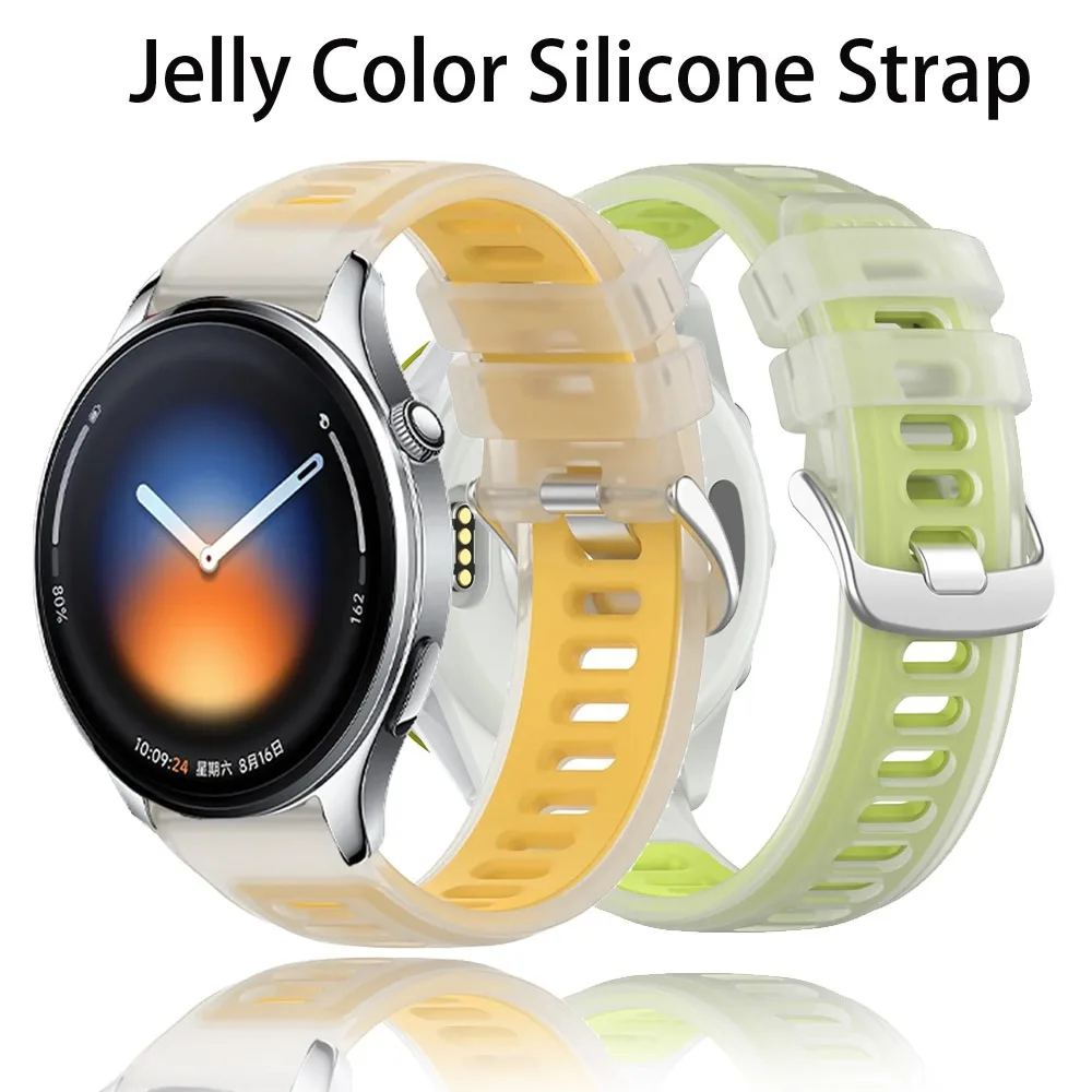 20mm 22mm Jelly-Farben Silikonarmband für Xiaomi Watch 5/S4 Halbtransparentes Zweifarbiges Komfortables Band für Oneplus Watch Lite/3/2