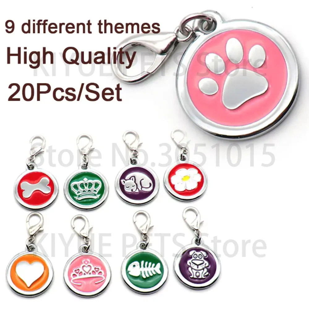 Wholesale 20Pcs Dog Tag Engraved Custom Pet Dog Collar Accessories Personalized Cat Puppy ID Tag  Bone Paw Name Tags Anti-lost