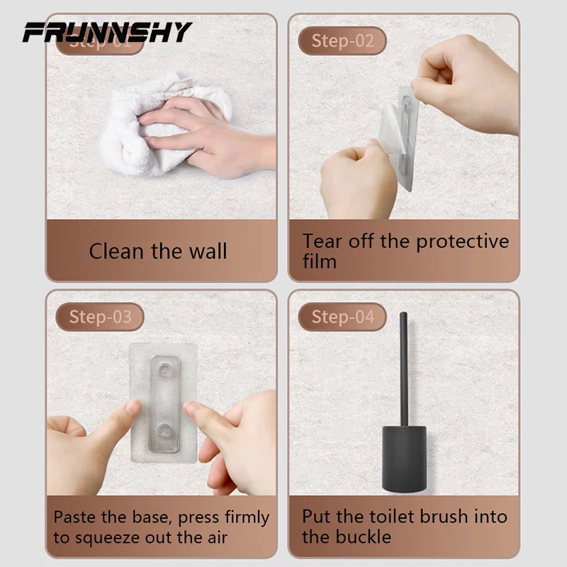 Bathroom Toilet Brush Holder Cleaning Tools Space Aluminum Wall Mounted No Drill Durable Vertical Toilet Brush Black Accessories