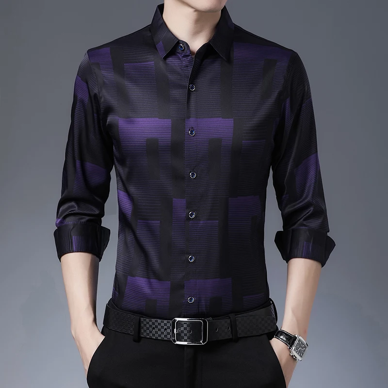 New Spring Autumn Plaid Shirts for Men Smart Casual Slim Fit Long Sleeve Blouse Shirt Tops