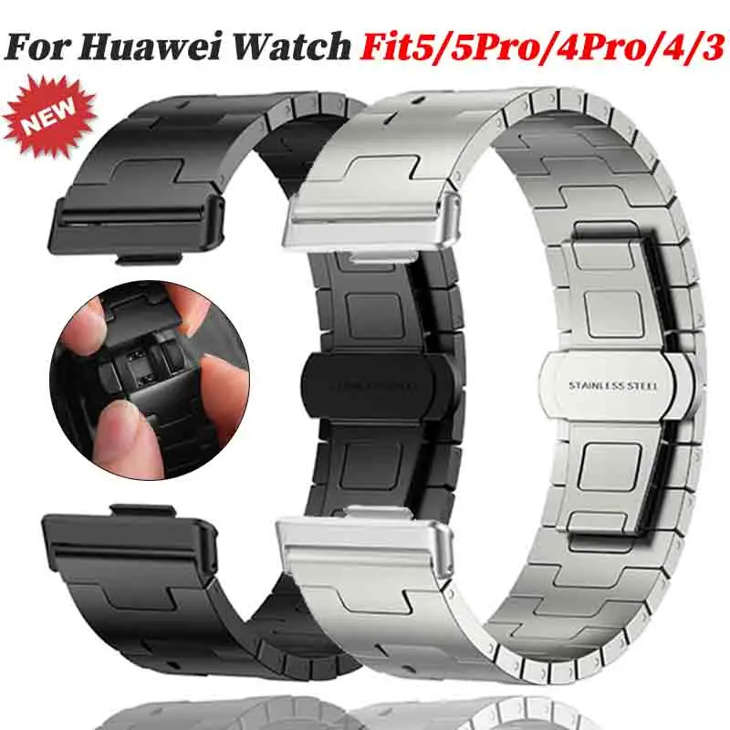 Titan-Armband für Huawei Watch Fit5/5Pro Luxuriöses Metall-Faltschließenband für Huawei Band Fit4Pro 4 3 Business-Uhrenarmband