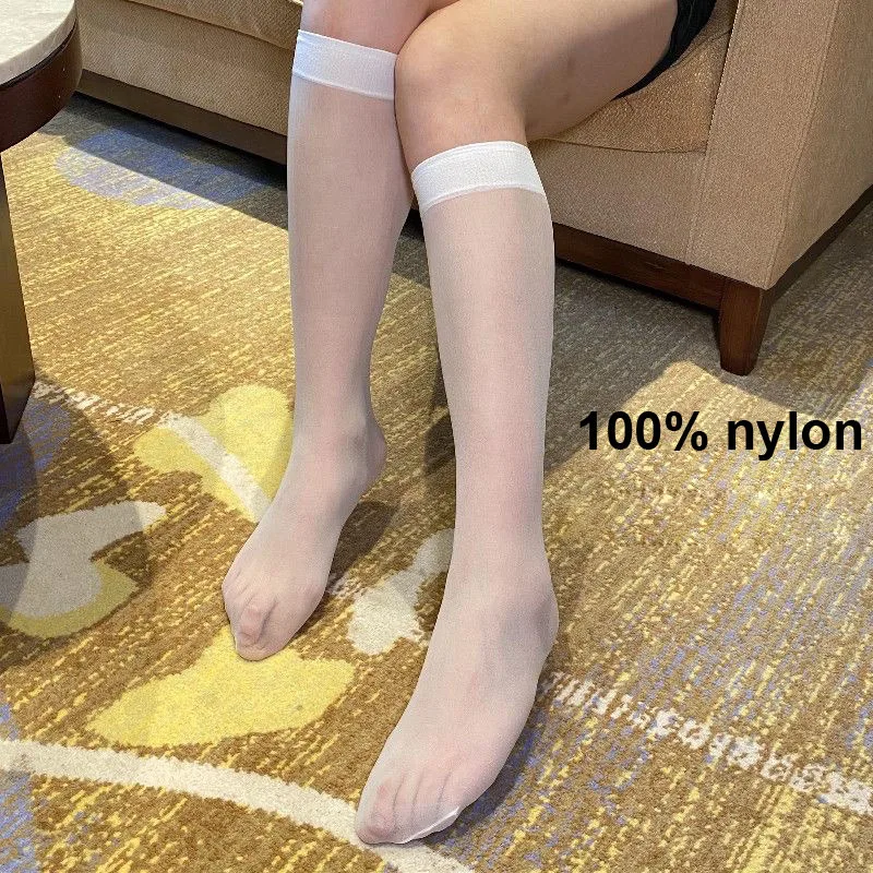 Plus Size Women's Breathable Ultra Thin Knee-High Socks Nylon mid tube stockings Solid Color Calf Socks High elasticity 45-120KG