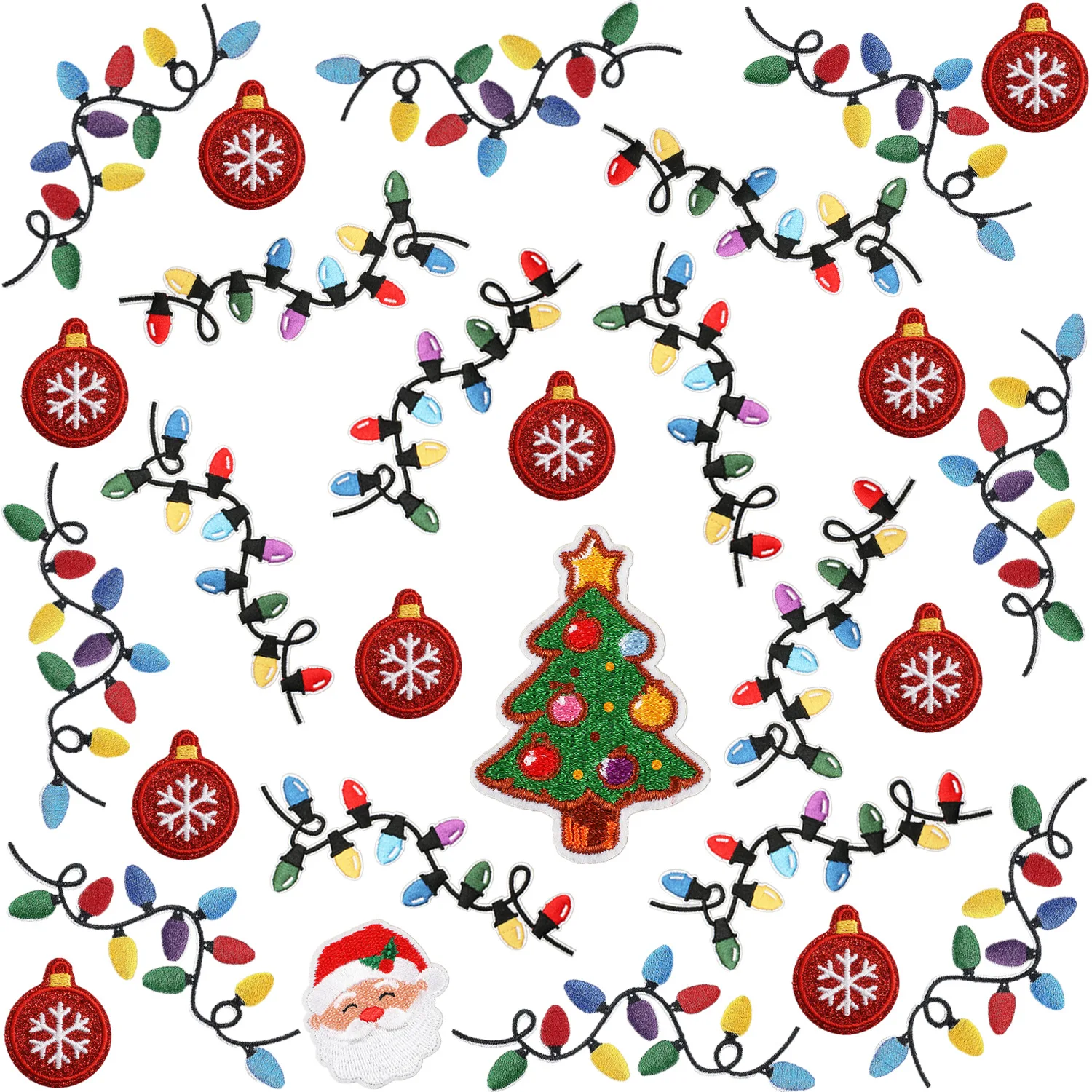 

Красочная световая полоска, тканевая нашивка с вышивкой, рождественская нашивка с вышивкой, украшение для одежды, мультяшная нашивка Санта-Клауса