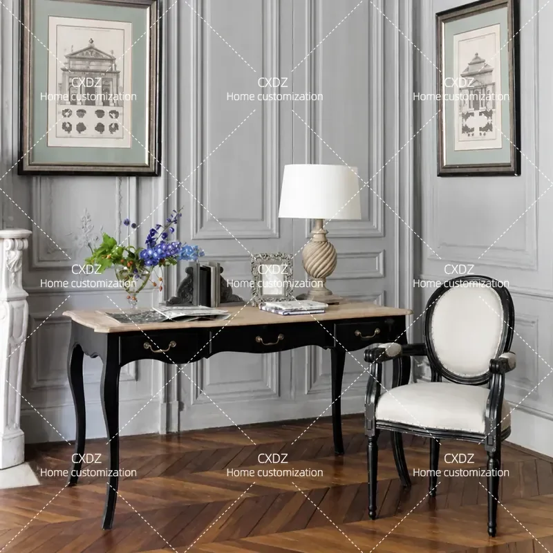 American Retro Solid Wood Desk White Study Table Computer Workstation Calligraphy Writing Desk for Home Office Furniture