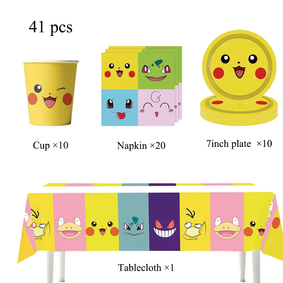 Pokemon Pikachu Party-Dekorationsset: Pappbecher, Teller, Servietten, Tischdecke, Geburtstagszubehör, verschiedene Ausführungen verfügbar