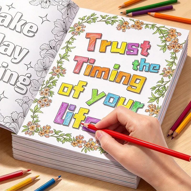 1 Calming Anxiety Coloring Book, Include 32 Pages of Self Encouraging English Mottos, Suitable for Calming Down Before Bedtime