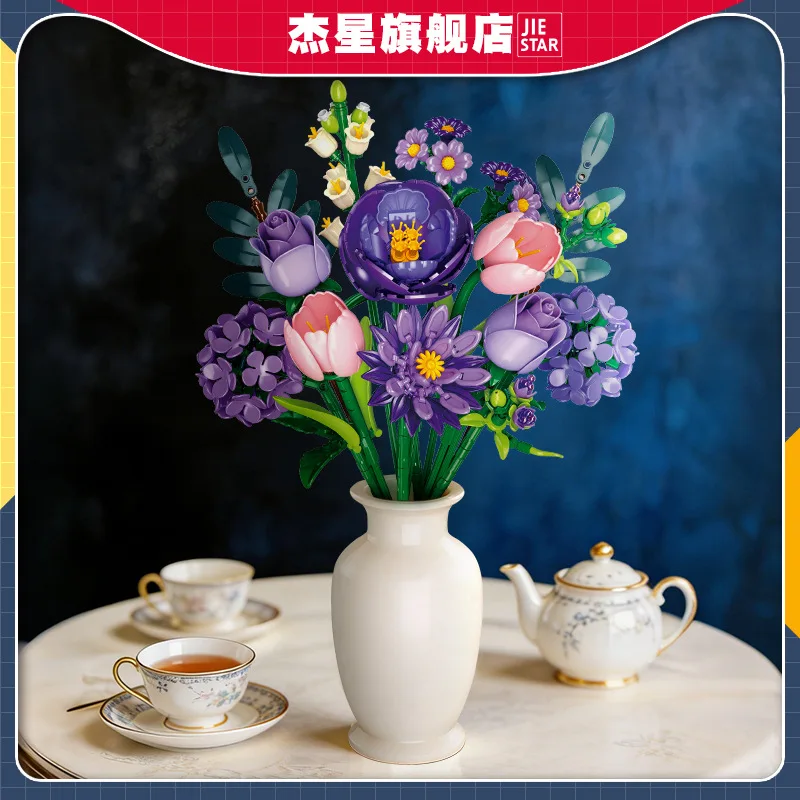 Romantic Purple Bouquet Model Building Blocks Collection Gifts JJ9258