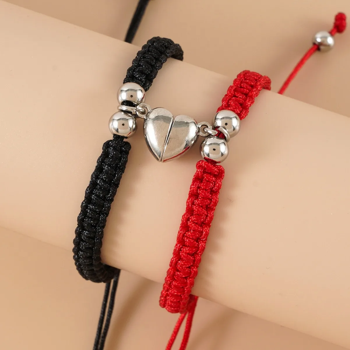 2 unids/set corazón magnético atraer parejas pulseras de amor para mujeres hombres cuerda trenzada hecha a mano pulsera ajustable joyería