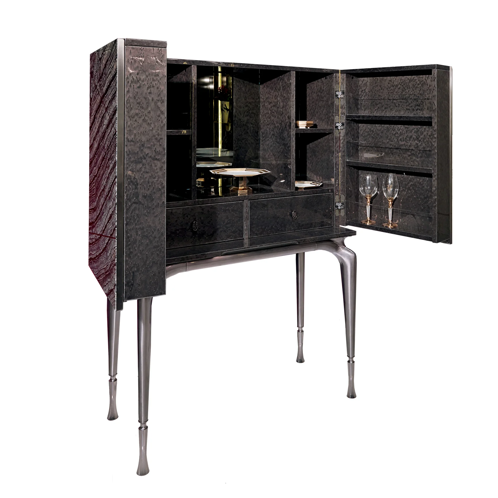 Living room luxury style furniture metal ebony cabinets storage