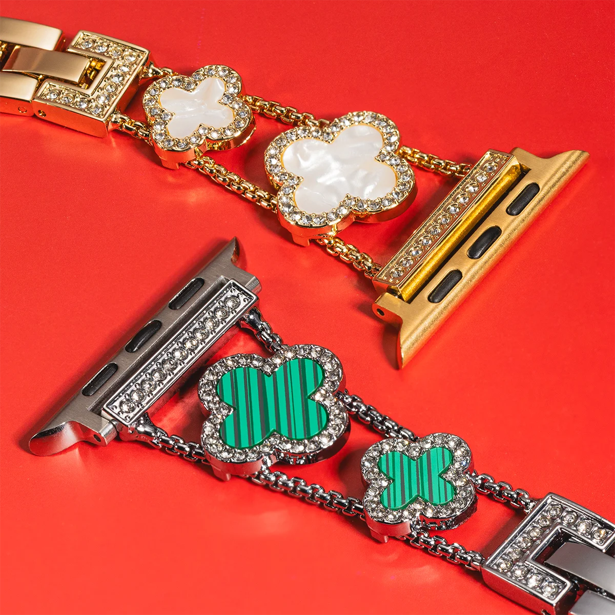 애플 워치용 다이아몬드 네잎 클로버 메탈 스트랩, 울트라 2 여성용 밴드, 49mm, 45mm, 44mm, 42mm, 41mm, 40mm, 38mm, 아이워치 시리즈 9 8 7 SE 6 팔찌