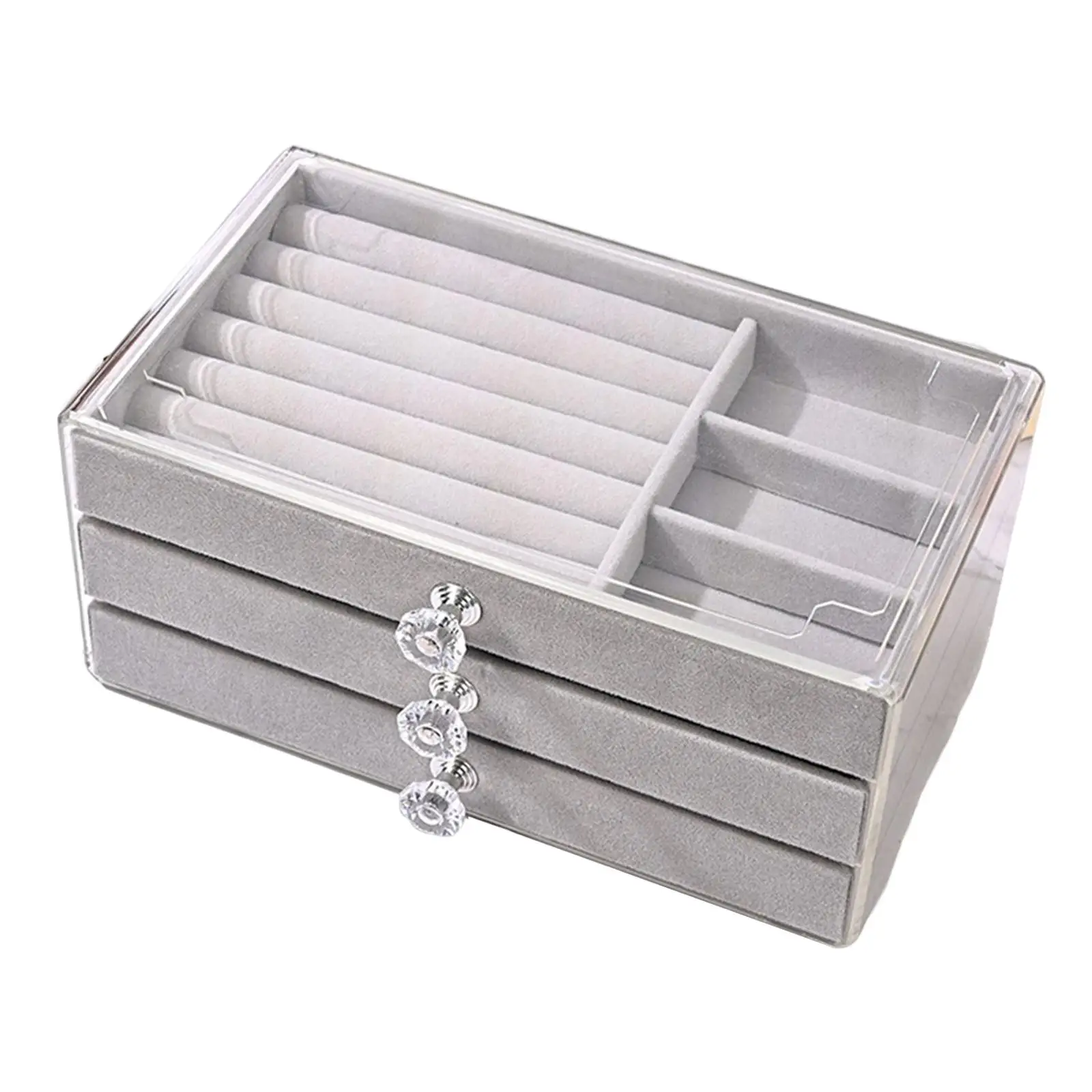 Clear Acrylic Jewelry Organizer with 3 Drawers velvet Jewelry Holder Case for Vanity Table Functional Detachable Sturdy Elegant