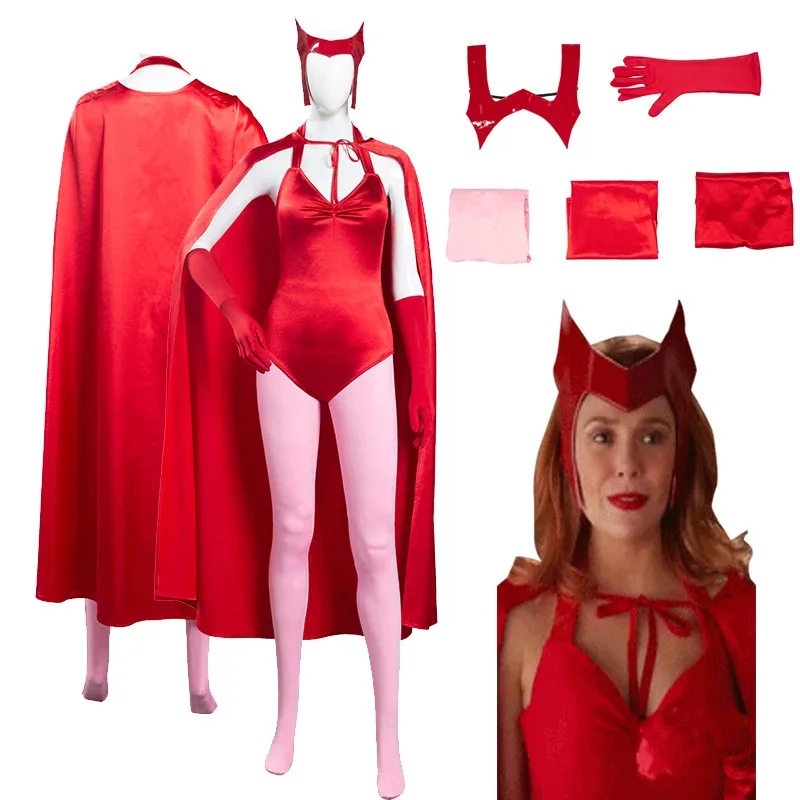 

Wanda Vision Scarlet Witch Wanda Maximoff Cosplay Costume Cloak Dress Women Jumpsuit Outfits Adult Halloween Carnival Suit