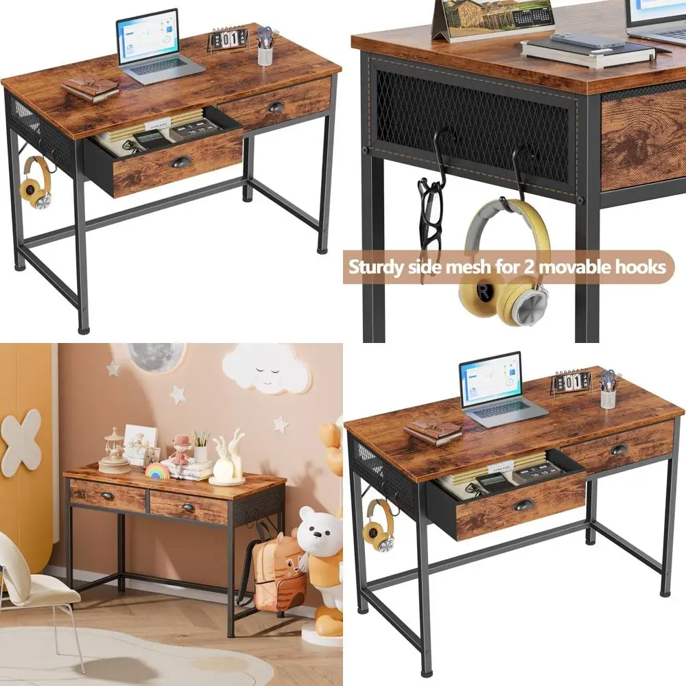 

Компактный 40-дюймовый письменный стол с тканевыми ящиками, идеально подходит для домашнего офиса, кабинета или спальни, цвет: рустик-коричневый