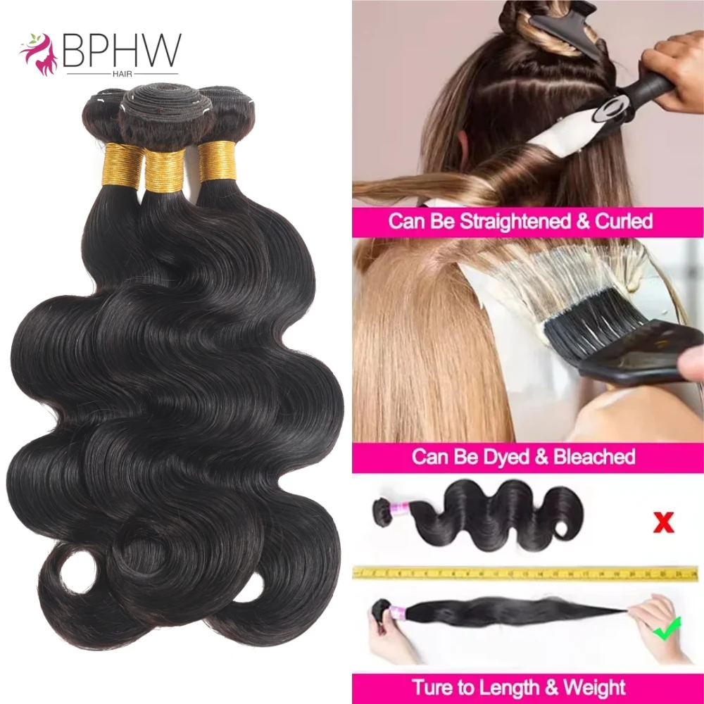 Body Wave Bundles With Closure 100% Human Hair Extensions Peruvian Hair Weave 12A Natural Color Virgin Hair For Black Women BPHW