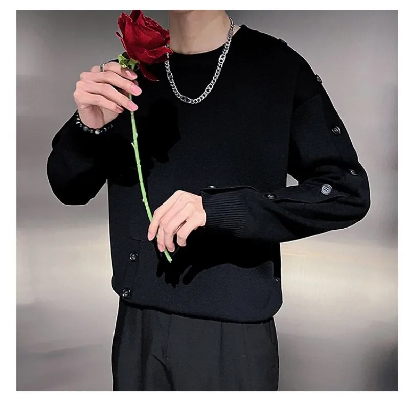 Solid Color Pullover Round Neck Button Sweater Men's Bottoming Shirt Long Sleeve Autumn and Winter Knitted Sweater Top