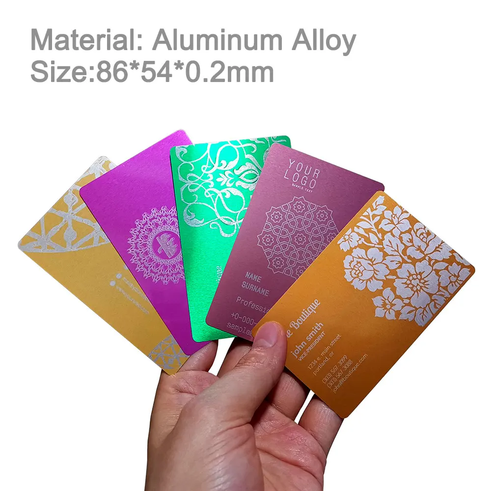 Metal Business Card Blanks Name Cards CNC Laser Engraving Aluminum Sheet Colorful Aluminum AlloyTesting Material100Pcs One Color