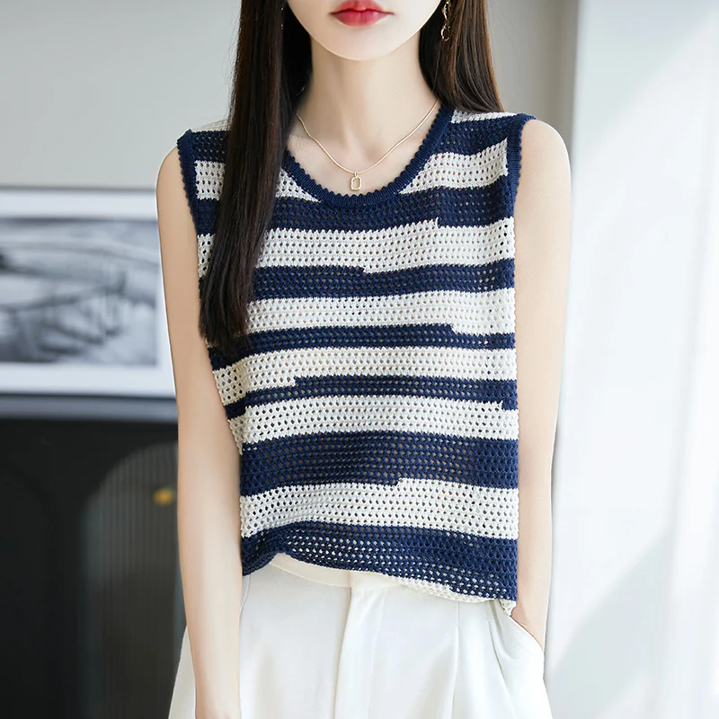 

Laisel linen knitted camisole vest for women in summer, high-end versatile, sleeveless, hollowed out, thin outer design