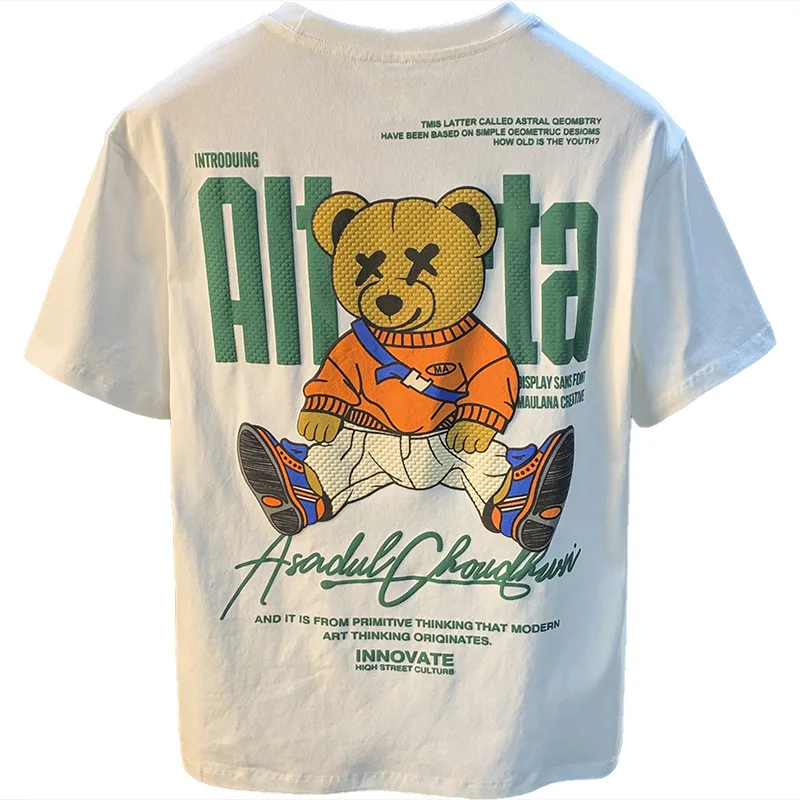 2025 New Summer Short sleeved T-shirt Men's Trendy Brand Loose Fashion Cartoon Printed Casual Street Top