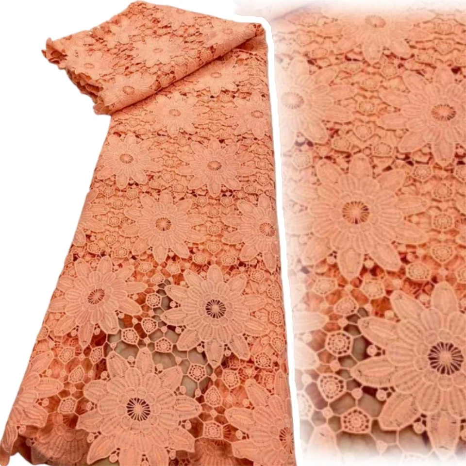 

Африканская молочная шелковая ткань с водорастворимым кружевом 2024, высококачественный нигерийский гипюровый шнур, кружево для шитья свадебного платья TP1737