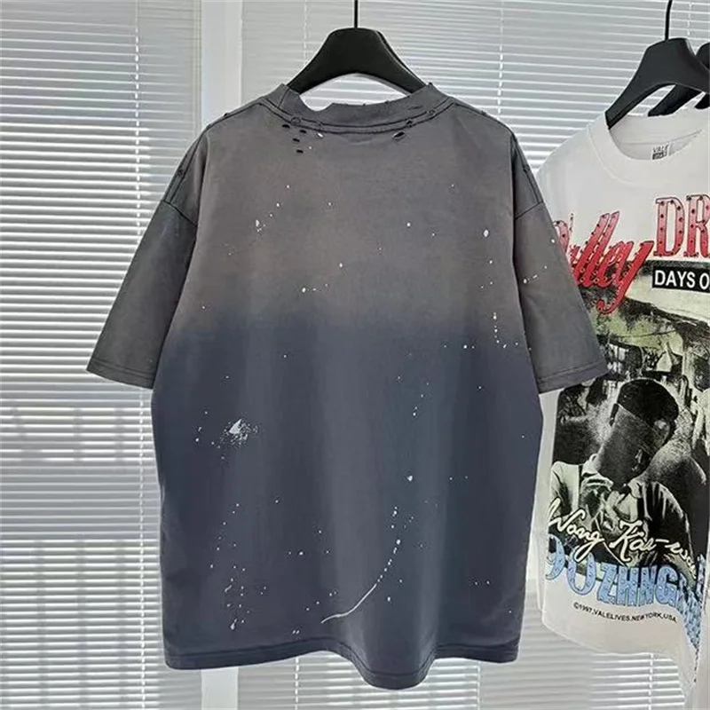 

Черные потертые футболки VALLEY в американском стиле с портретным принтом, большие размеры из чистого хлопка, мужские буквы Hot Drill Vale с короткими рукавами