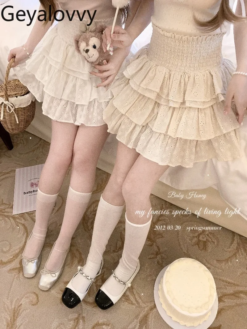 Gonna corta retrò torta di fascia alta originale giapponese Estate nuove ragazze dolci e carine Minigonne versatili a vita alta