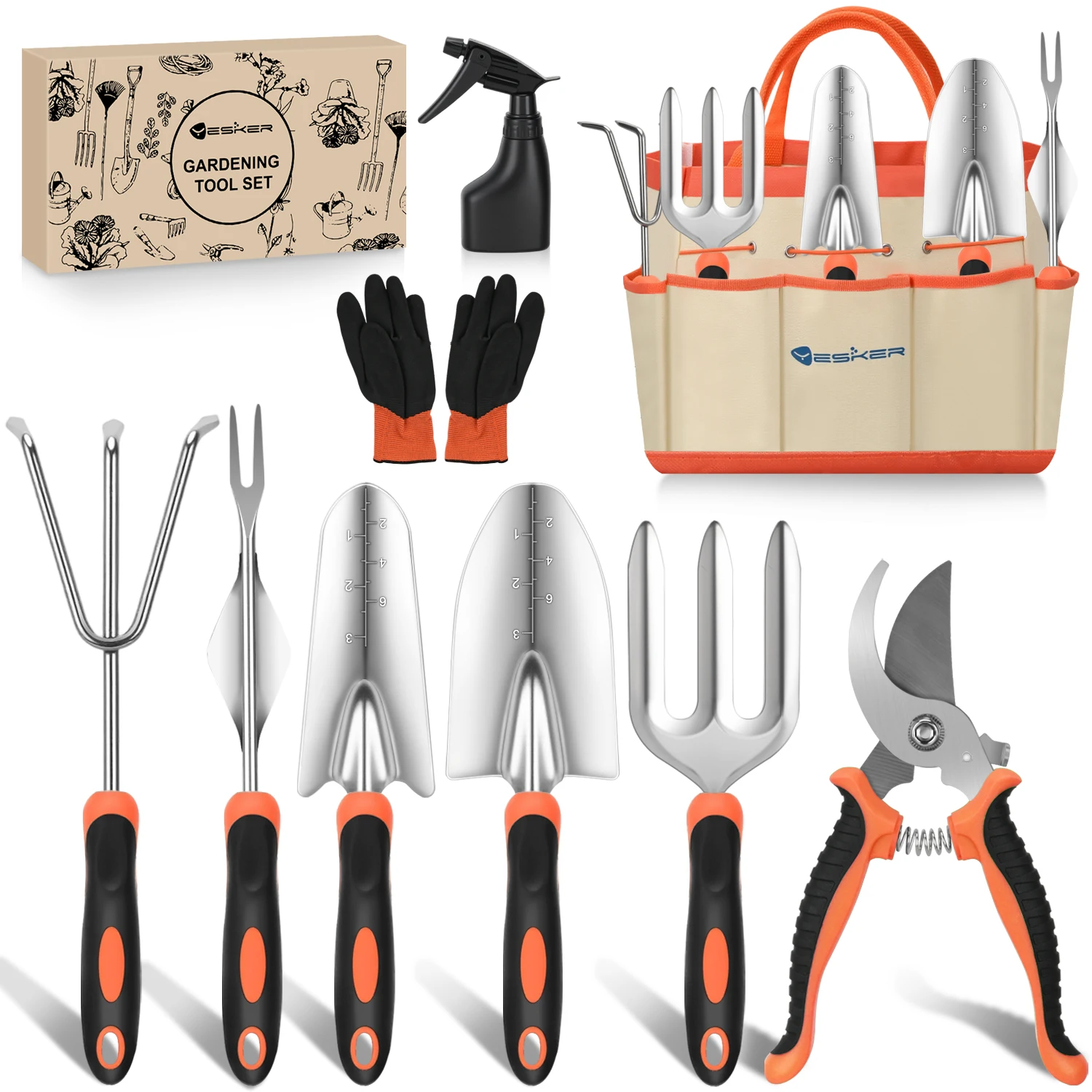 Gardening Tools Heavy Duty Garden Tool Set Gardening Supplies Gifts for Women Men Gardening Hand Tool Kit with Non-Slip Ergonomic Handle, Garden Bag, Durable Gloves and Shears
