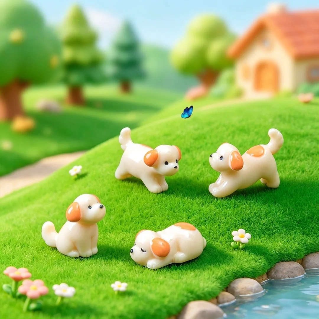 Sleeping Puppy Miniature - Cute Resin Ornament for Car Dashboard, Desk & Terrarium Decor