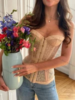Sexy Lace Strapless Corset Vest Women Slim Bandage V-neck Single Breasted Fishbone Tops 2025 Summer Lady All-match Tanks - Image 3