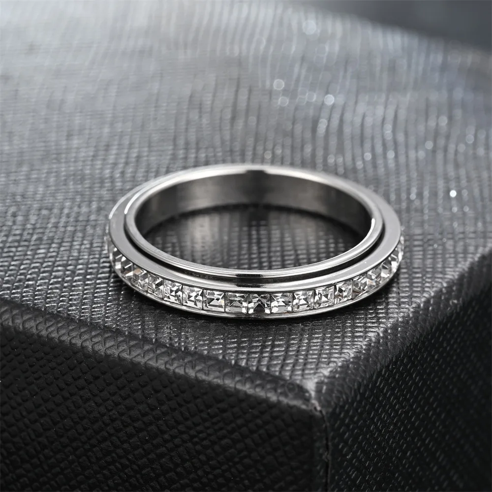 Iced Out CZ Spinning Anxiety Fidget Rings For Men Women Stainless Steel Anti Stress Ring Rotating Spinner Trend Jewelry KBR147