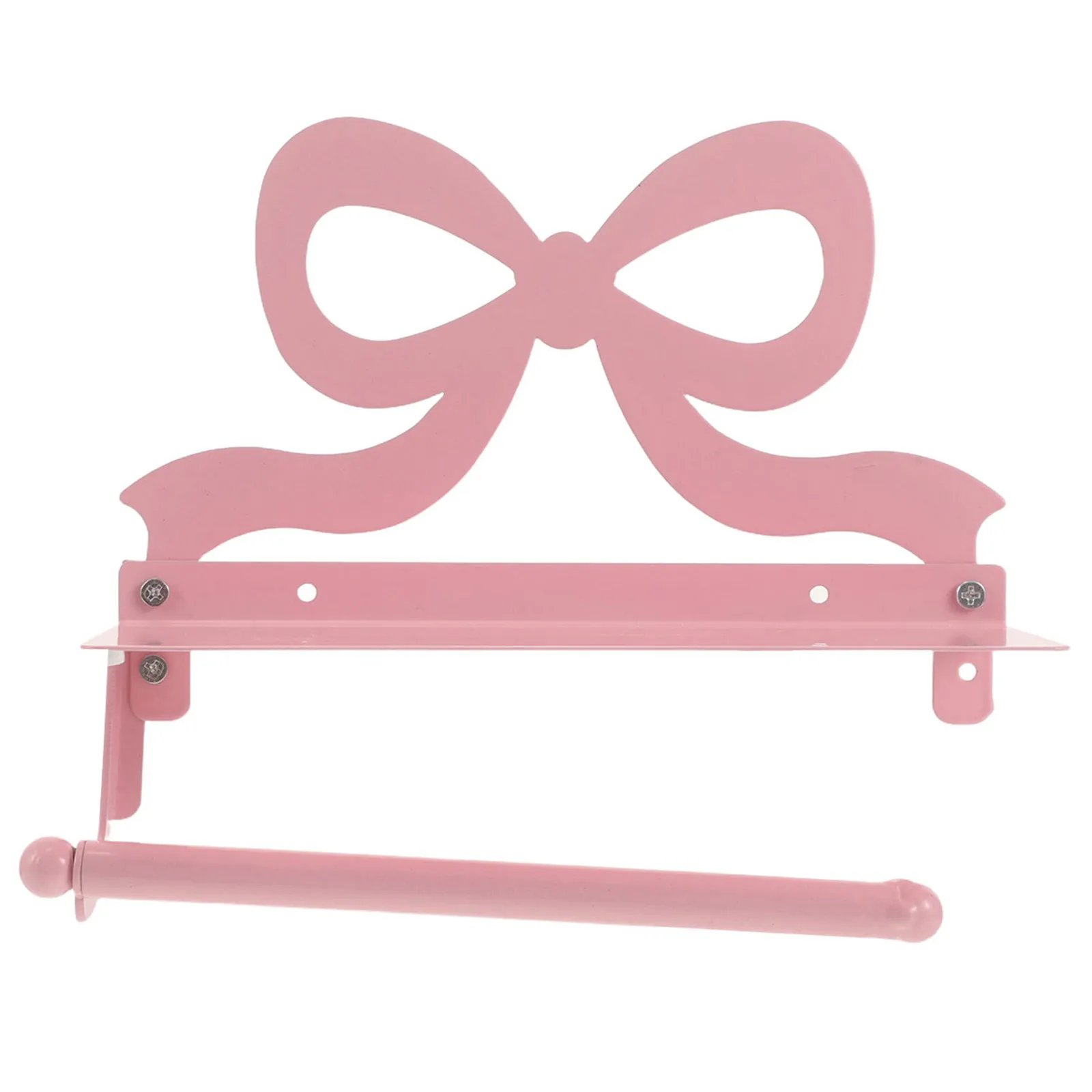 Pink Bow Metal Wall Mount Toilet Tissue Holder Phone Shelf Decorative Bathroom Bathroom Roll Organizer Heavy Duty