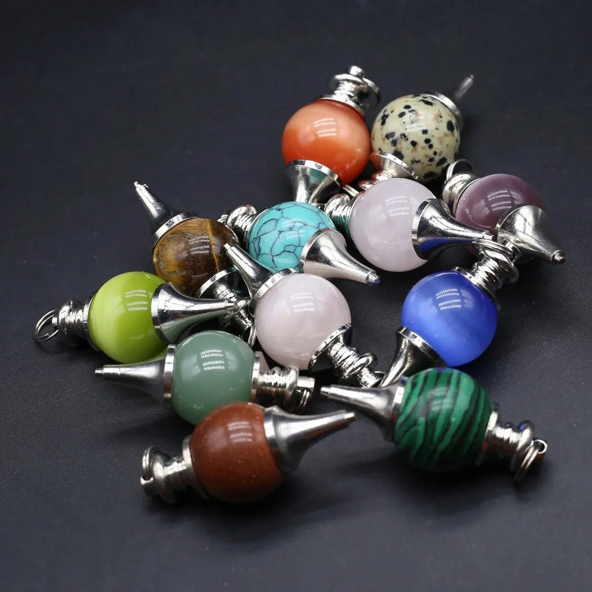 2pcs/Pack Random Color 40x18mm Round Natural Stone Crystal Pendant Charms for Jewelry Making DIY Necklace Pendulum Accessories