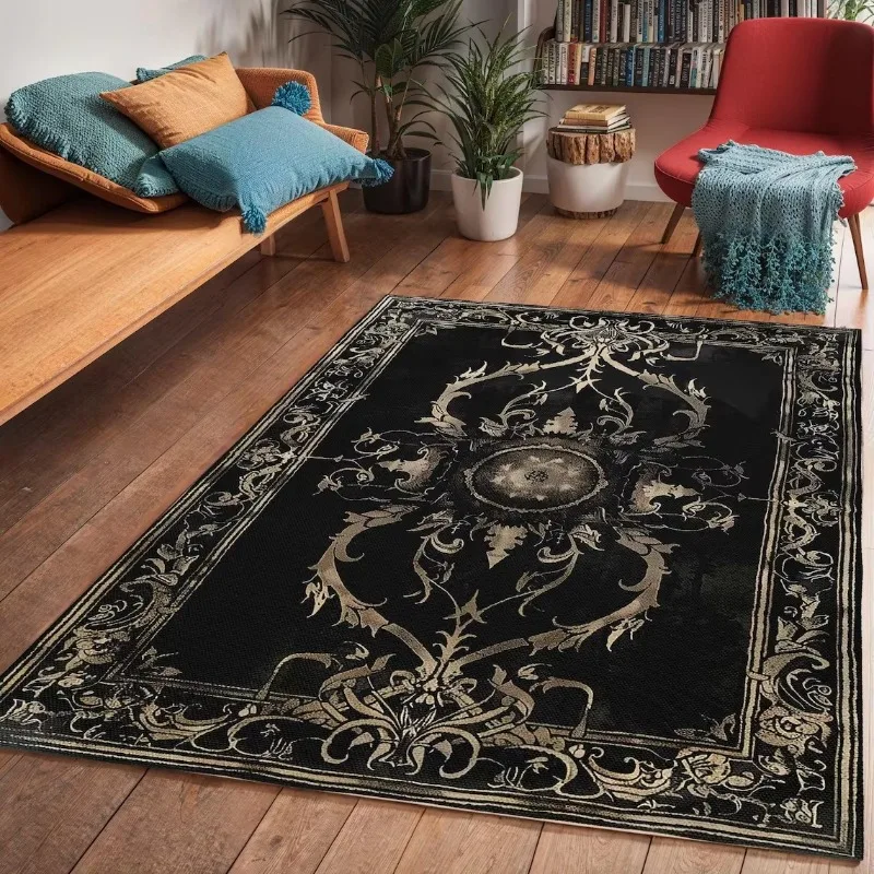 Vintage Floral Pattern Rug Flannel Floor Mat Classic Retro Ornate Floral Print Home Decor Carpet for Living Room Bedroom Decor
