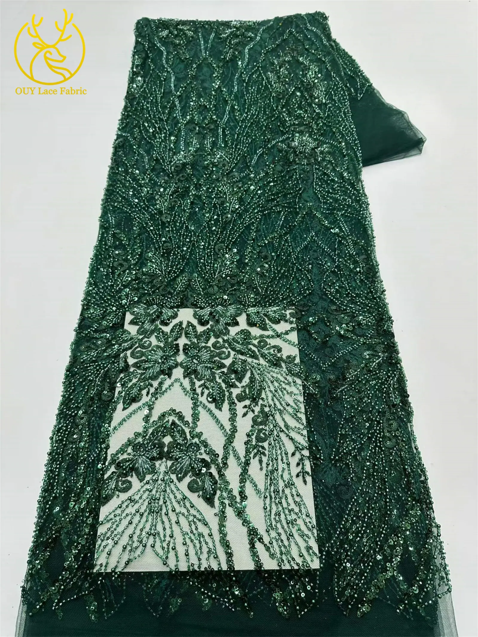 Hochwertiger roter afrikanischer handgefertigter bestickter Perlen-Spitzenstoff 2026 Nigerianische Pailletten-Spitze für Damen Hochzeit Nähen 5 Yards – Detail 19