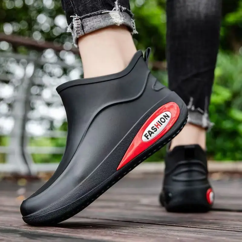 2024 Men's Ankle Rain Boots Soft Sole Non Slip Flat Sole Slip On Waterproof Kitchen Work Shoes Garden Shoes Fishing Wader image 3