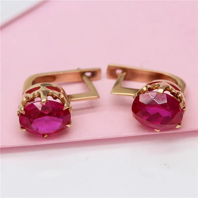 Creative 585 purple gold inlaid pink crystal earrings for women exquisite romantic light luxury wedding jewelry for girlfriend