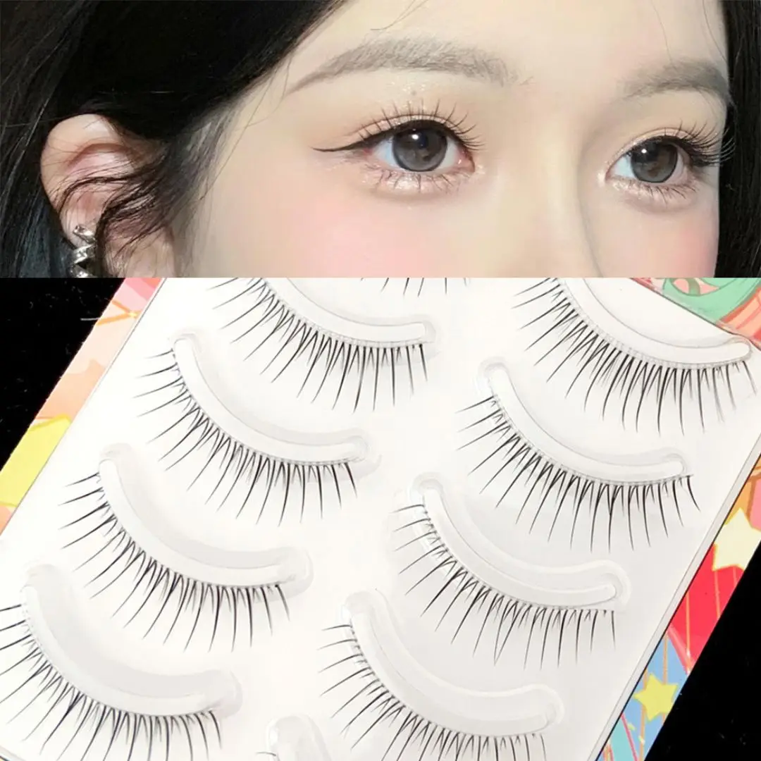 5 Pairs V-shaped Natural False Eyelashes Transparent Stem 3D Korean Manga Eyelashes Eye Makeup Eyelashes Supplies Wholesale