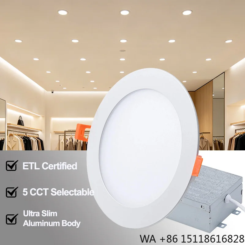 ETL Certified 6Inch 12W LED Downlight Recessed with Narrow Frame Deep Anti-glare 5CCT Ultra-Thin Slim LED Panel Lights for Shop