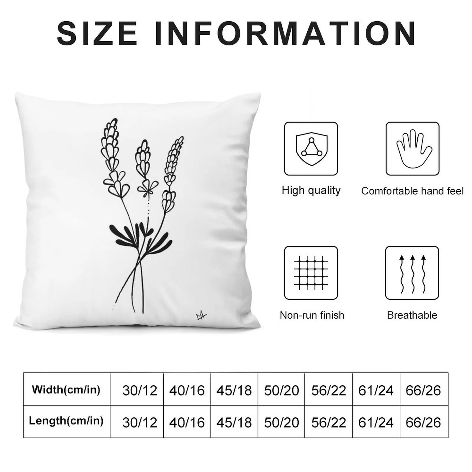 Lavender black and white drawing poster printed flowers and foliage iphone cellphone ipad case cup gourd under glas Throw Pillow