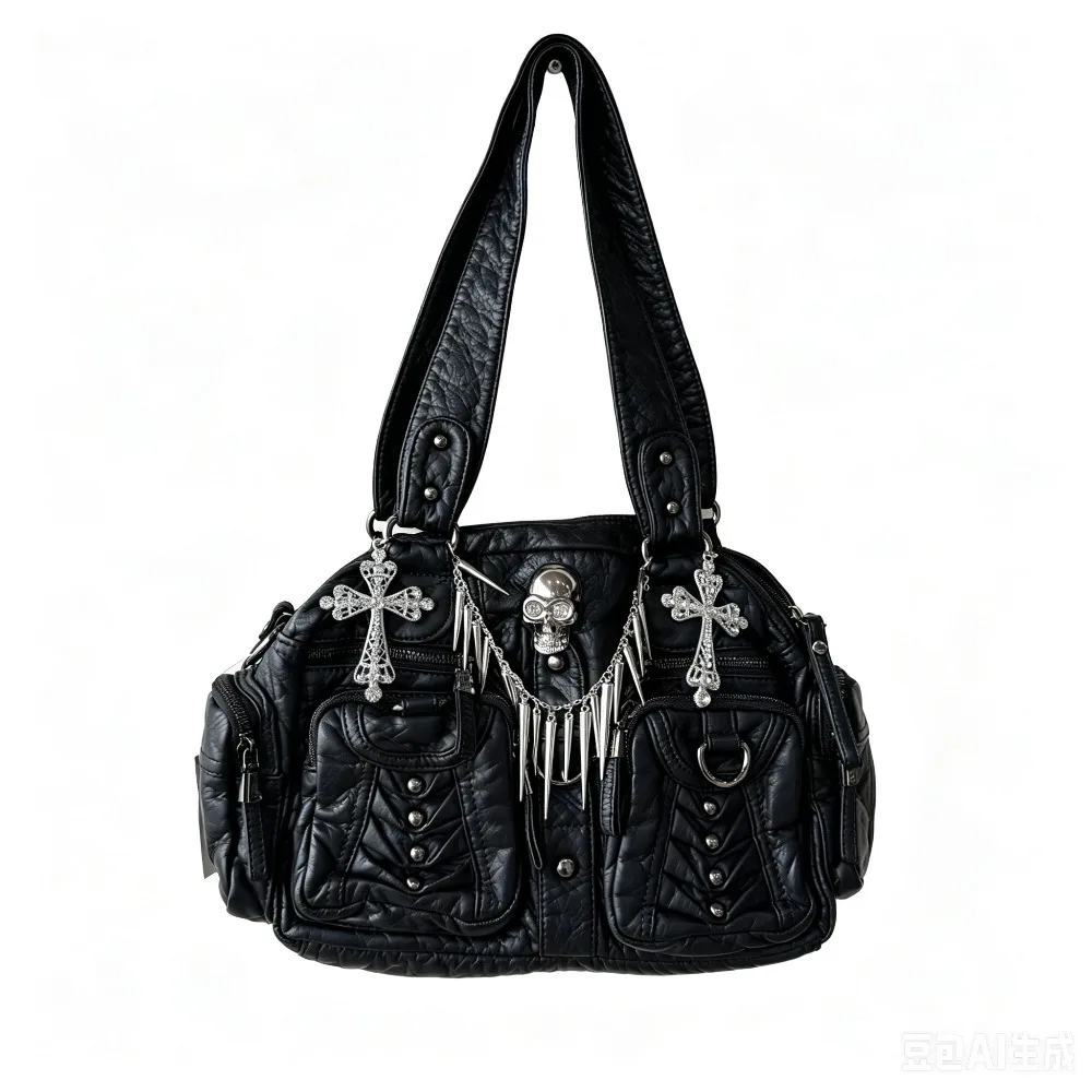 

Rock Style Skull Chain Decoration Multi-pocket Underarm Bag Spice Girl Handbag Original Punk Goth Locomotive Bag