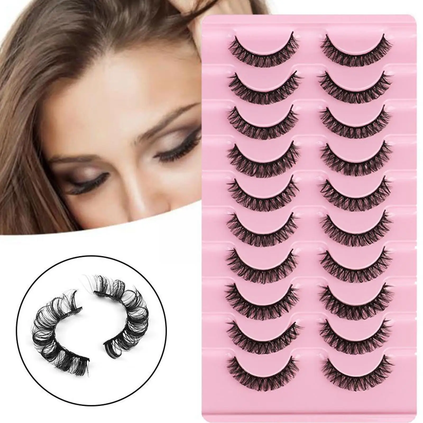 10Pairs Eye Lashes Russian Style Strip Lashes D Curl False Lashes Mink Curled Reusable Full Eyelashes Fluffy Eye A3U8